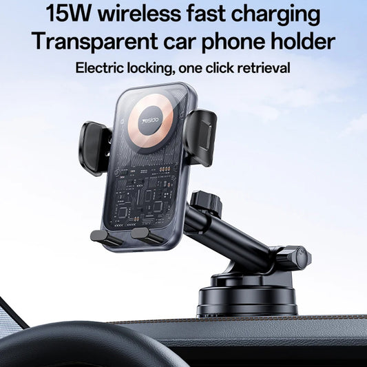 Caricabatterie Auto Wireless Yesido C307, 15W, 1.67A, Nero