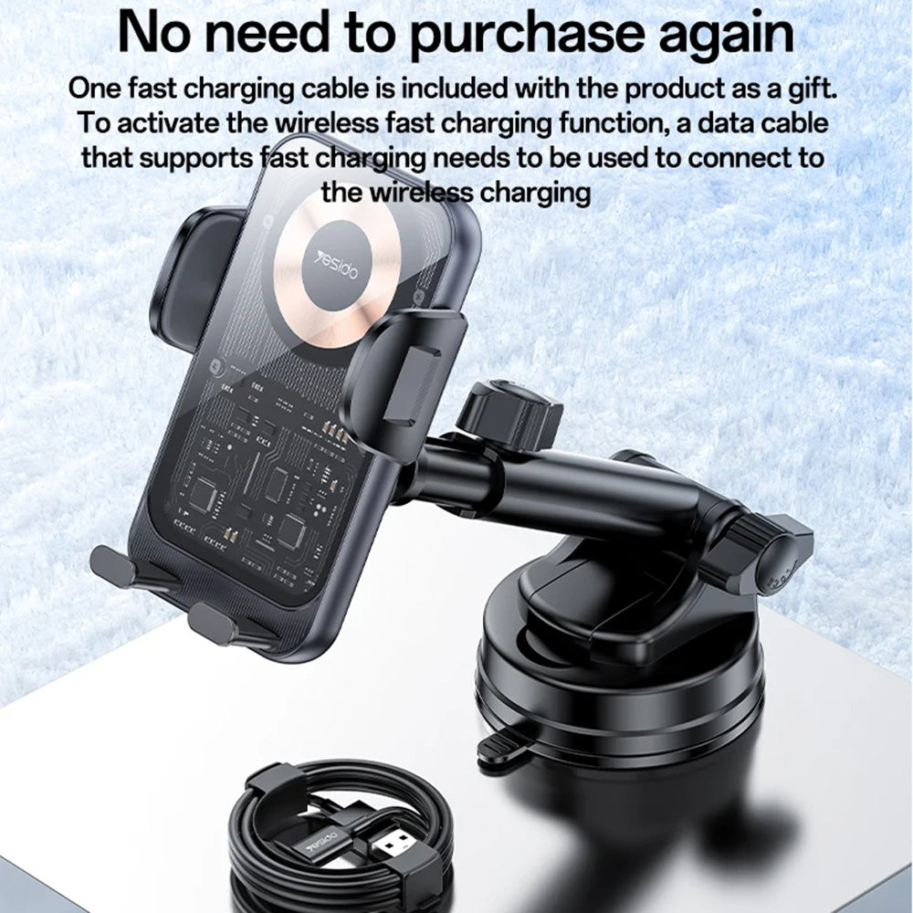 Caricabatterie Auto Wireless Yesido C307, 15W, 1.67A, Nero