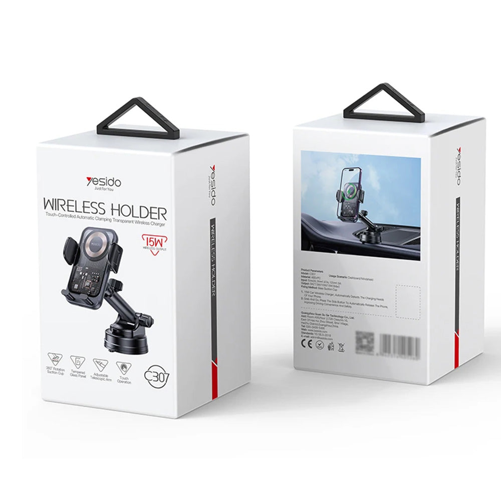 Caricabatterie Auto Wireless Yesido C307, 15W, 1.67A, Nero