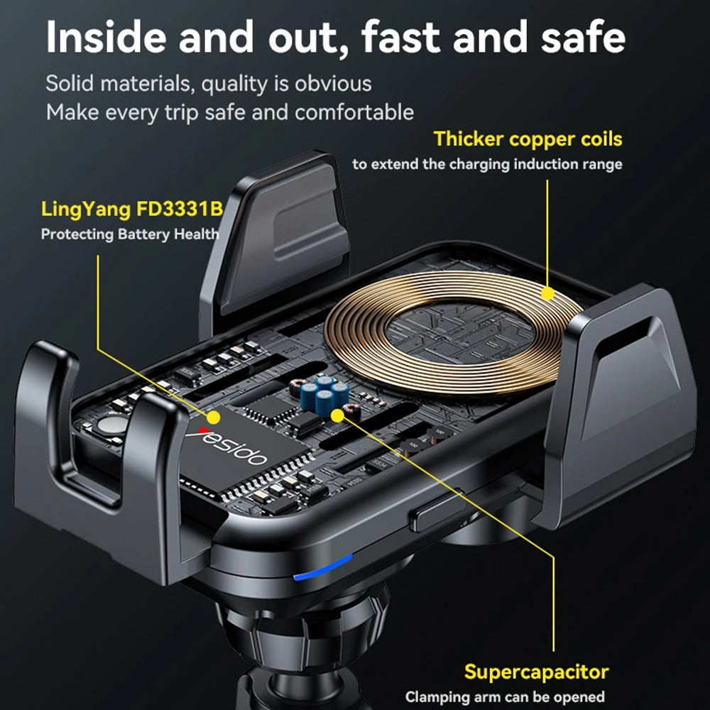 Caricabatterie Auto Wireless Yesido C312, 15W, 1.67A, Nero