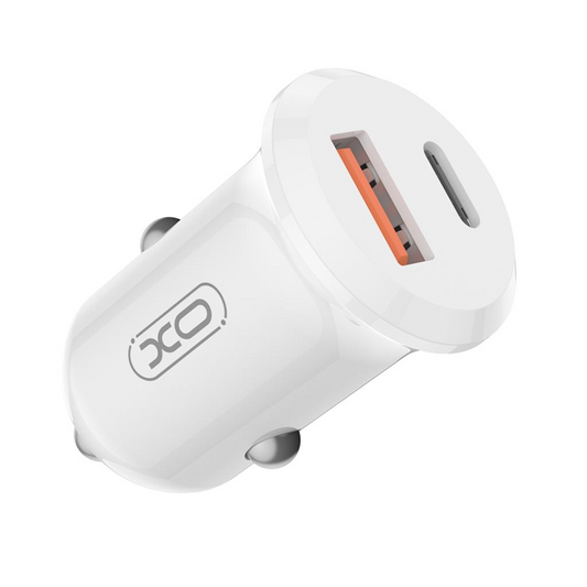 Caricabatterie Auto XO Design CC69, 30W, 3A, 1 x USB-A - 1 x USB-C, Bianco