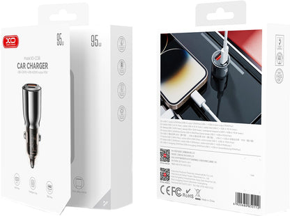 Caricabatterie Auto XO Design CC58, 95W, 3.25A, 1 x USB-A - 1 x USB-C, Nero
