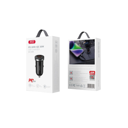 Caricabatterie Auto XO Design CC56, 30W, 3A, 1 x USB-A - 1 x USB-C, Nero