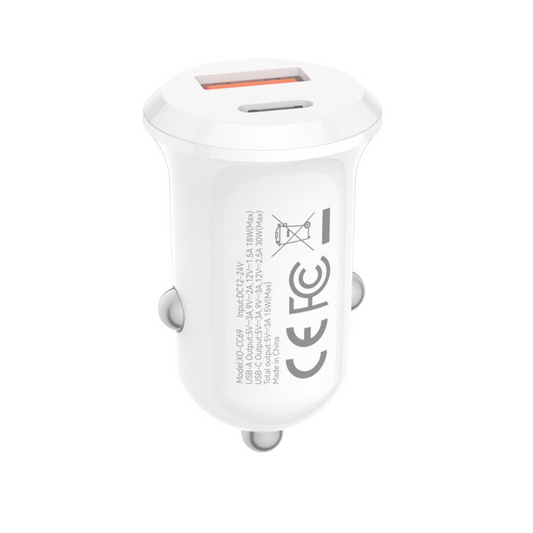 Caricabatterie Auto XO Design CC69, 30W, 3A, 1 x USB-A - 1 x USB-C, Bianco