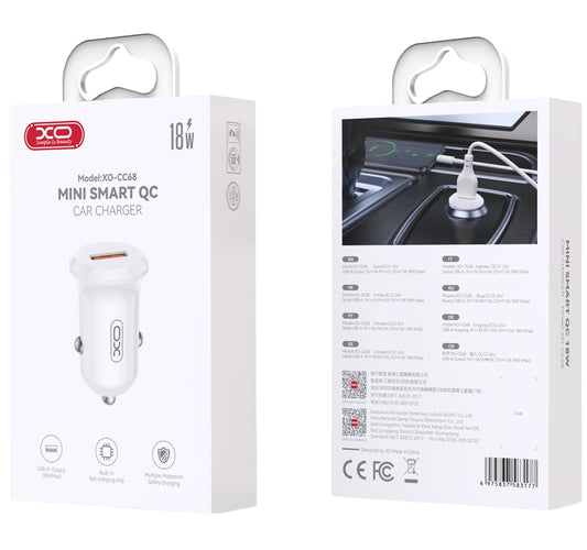 Caricabatterie Auto XO Design CC68, 18W, 3A, 1 x USB-A, Bianco