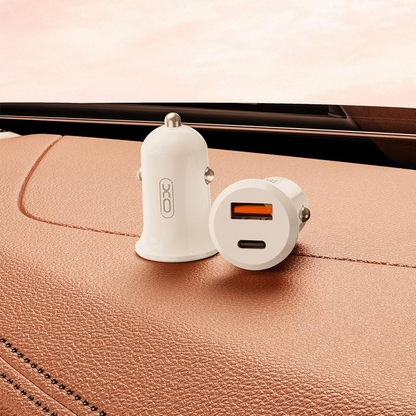 Caricabatterie Auto XO Design CC69, 30W, 3A, 1 x USB-A - 1 x USB-C, Bianco
