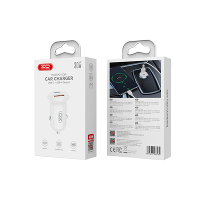 Caricabatterie Auto XO Design CC69, 30W, 3A, 1 x USB-A - 1 x USB-C, Bianco