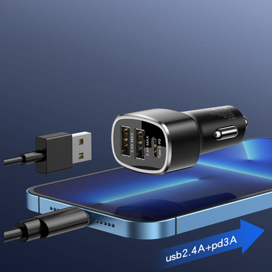 Caricabatterie Auto Yesido Y47, 49W, 3A, 2 x USB-A - 1 x USB-C, Nero