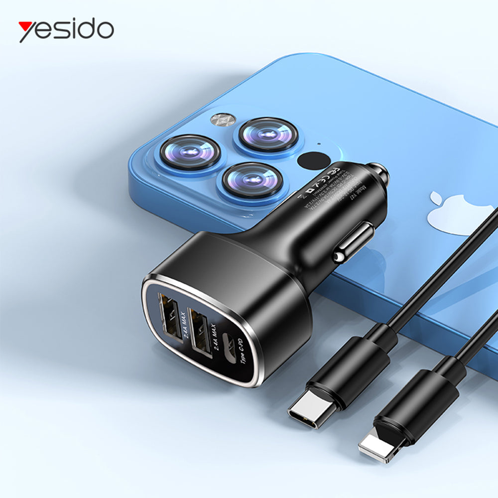 Caricabatterie Auto Yesido Y47, 49W, 3A, 2 x USB-A - 1 x USB-C, Nero