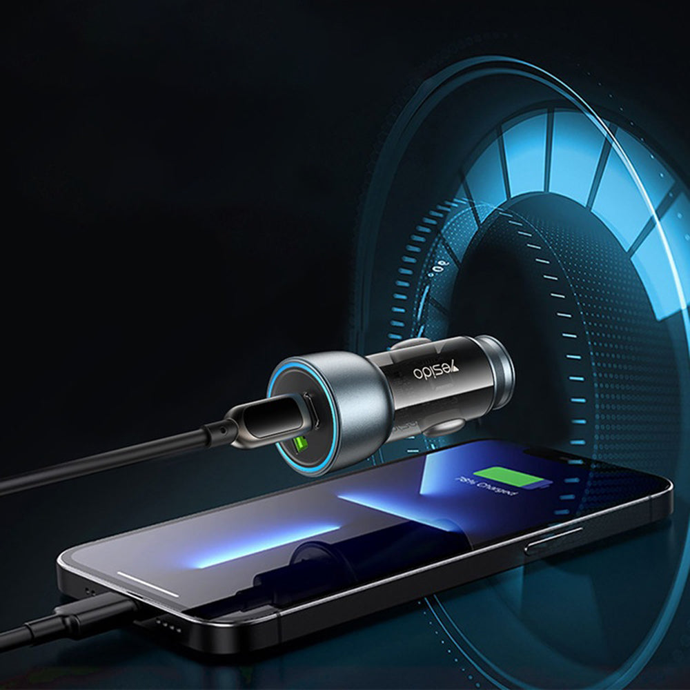 Caricabatterie Auto Yesido Y49, 30W, 3A, 1 x USB-A - 1 x USB-C, Grigio