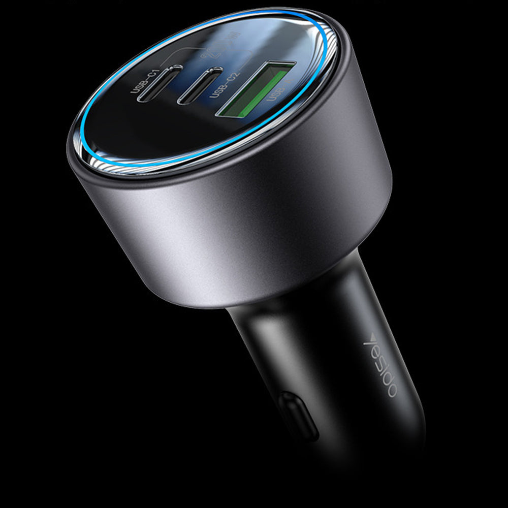 Caricabatterie Auto Yesido Y59, 200W, 5A, 1 x USB-A - 2 x USB-C, Nero