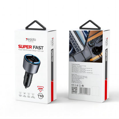 Caricabatterie Auto Yesido Y59, 200W, 5A, 1 x USB-A - 2 x USB-C, Nero
