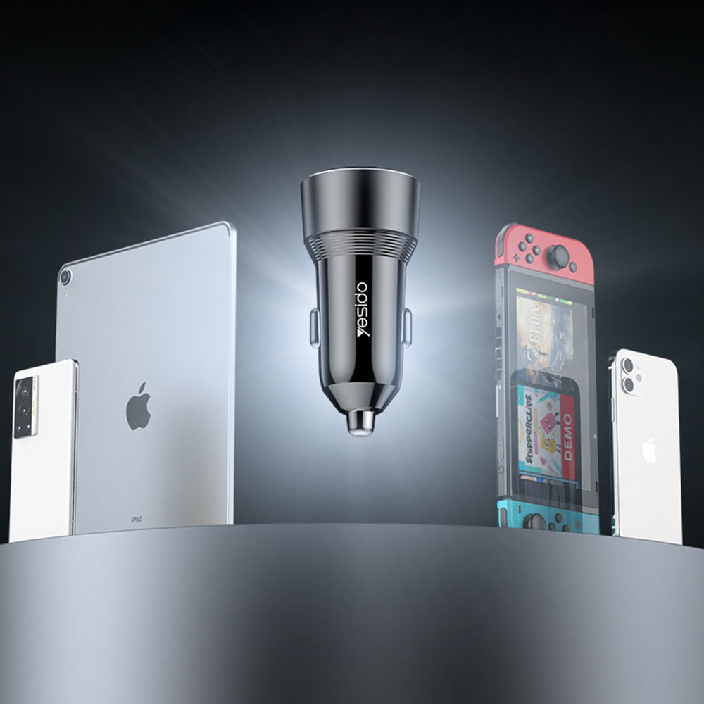 Caricabatterie Auto Yesido Y64, 50W, 3A, 1 x USB-A - 1 x USB-C, Nero