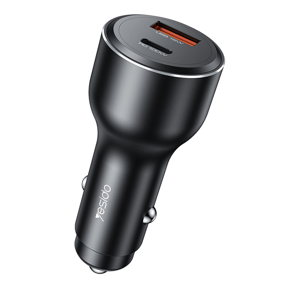 Caricabatterie Auto Yesido Y65, 100W, 5A, 1 x USB-A - 1 x USB-C, Nero