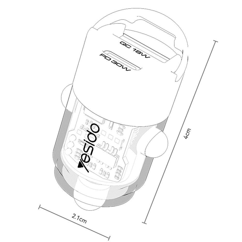 Caricabatterie Auto Yesido Y68, 30W, 3A, 1 x USB-A - 1 x USB-C, Nero