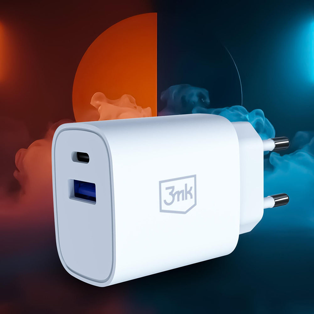 Caricatore da rete 3MK FlowPower, 25W, 1 x USB-A - 1 x USB-C, Bianco