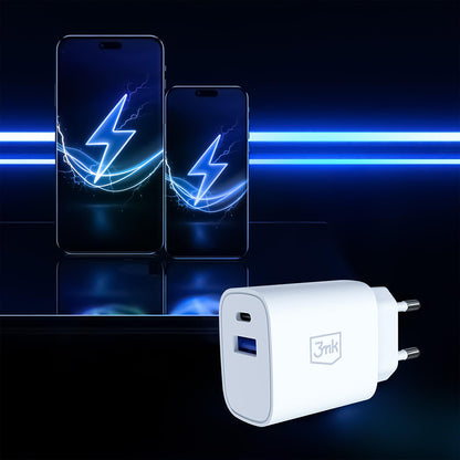 Caricatore da rete 3MK FlowPower, 25W, 1 x USB-A - 1 x USB-C, Bianco