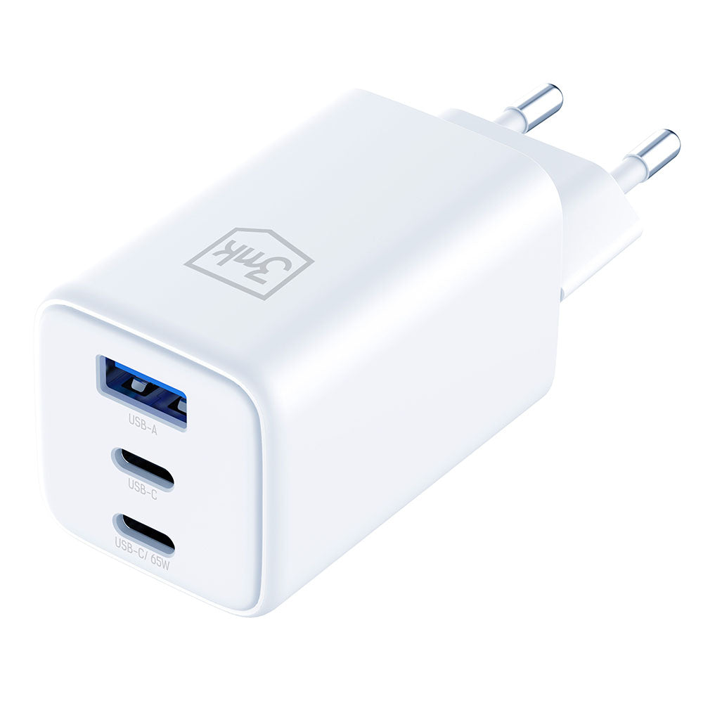 Caricabatterie Retea 3MK Hyper, 65W, 3.25A, 1 x USB-A - 2 x USB-C, Bianco