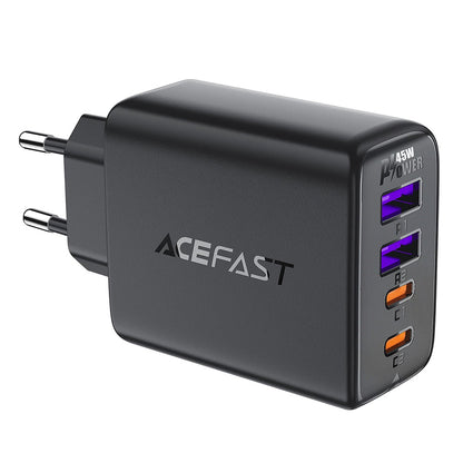 Caricatore da rete Acefast A61, 45W, 3A, 2 x USB-A - 2 x USB-C, Nero