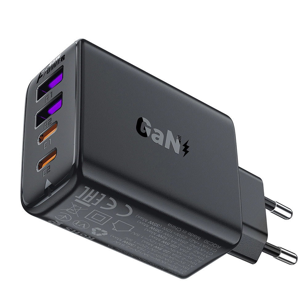 Caricatore da rete Acefast A61, 45W, 3A, 2 x USB-A - 2 x USB-C, Nero