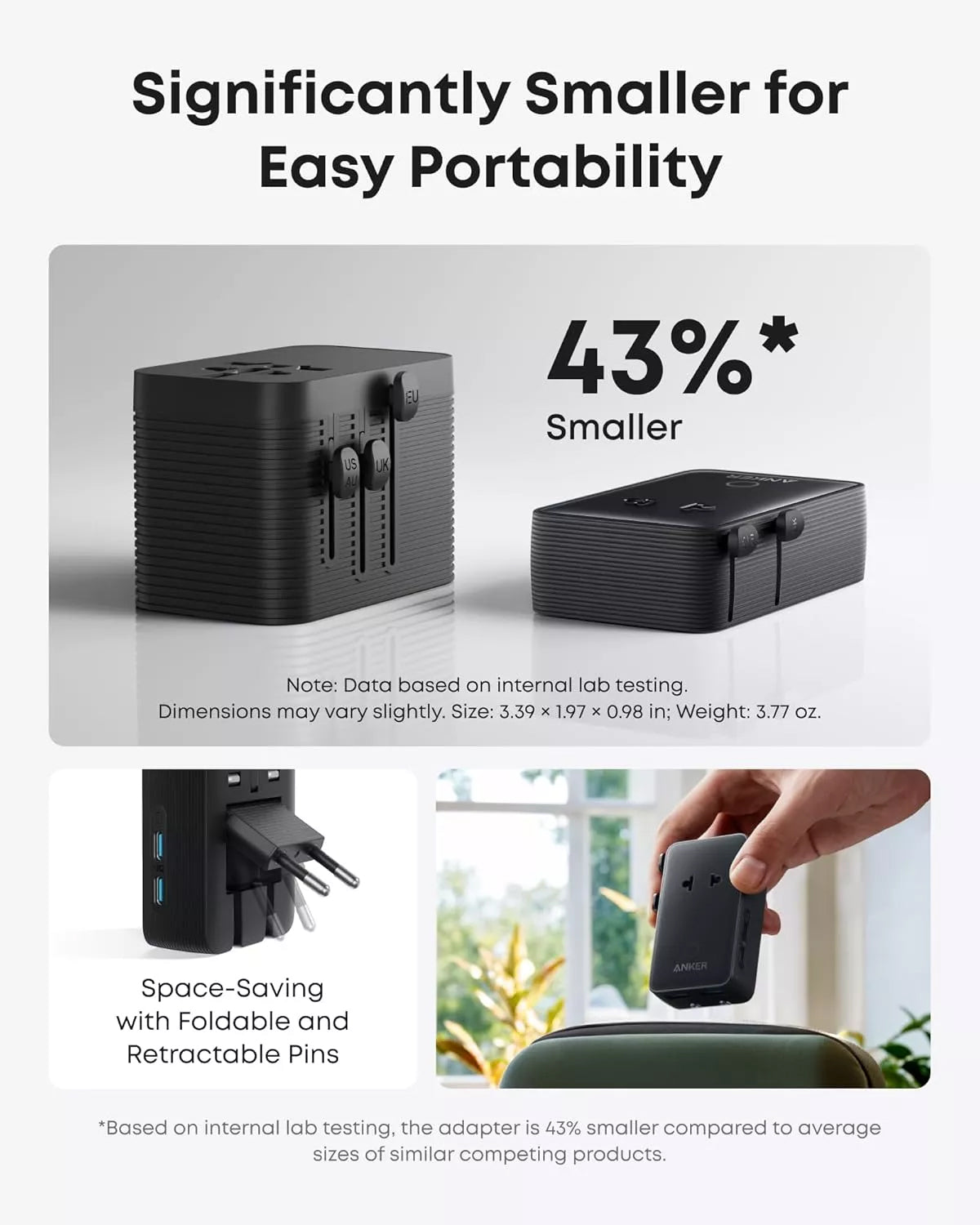 Caricabatterie Retea Anker Nano Travel, 20W, 3A, 2 x USB-A - 2 x USB-C, Nero A9215H11