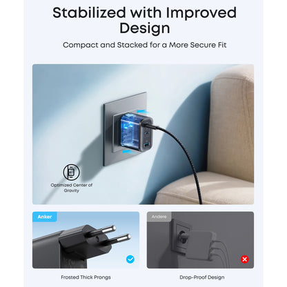 Caricabatterie Rete Anker Nano, 70W, 3.5A, 1 x USB-A - 2 x USB-C, Nero A121AL11