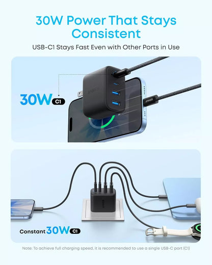Caricatore da rete Anker Zolo, 50W, 3A, 2 x USB-A - 2 x USB-C, Nero A121EG11