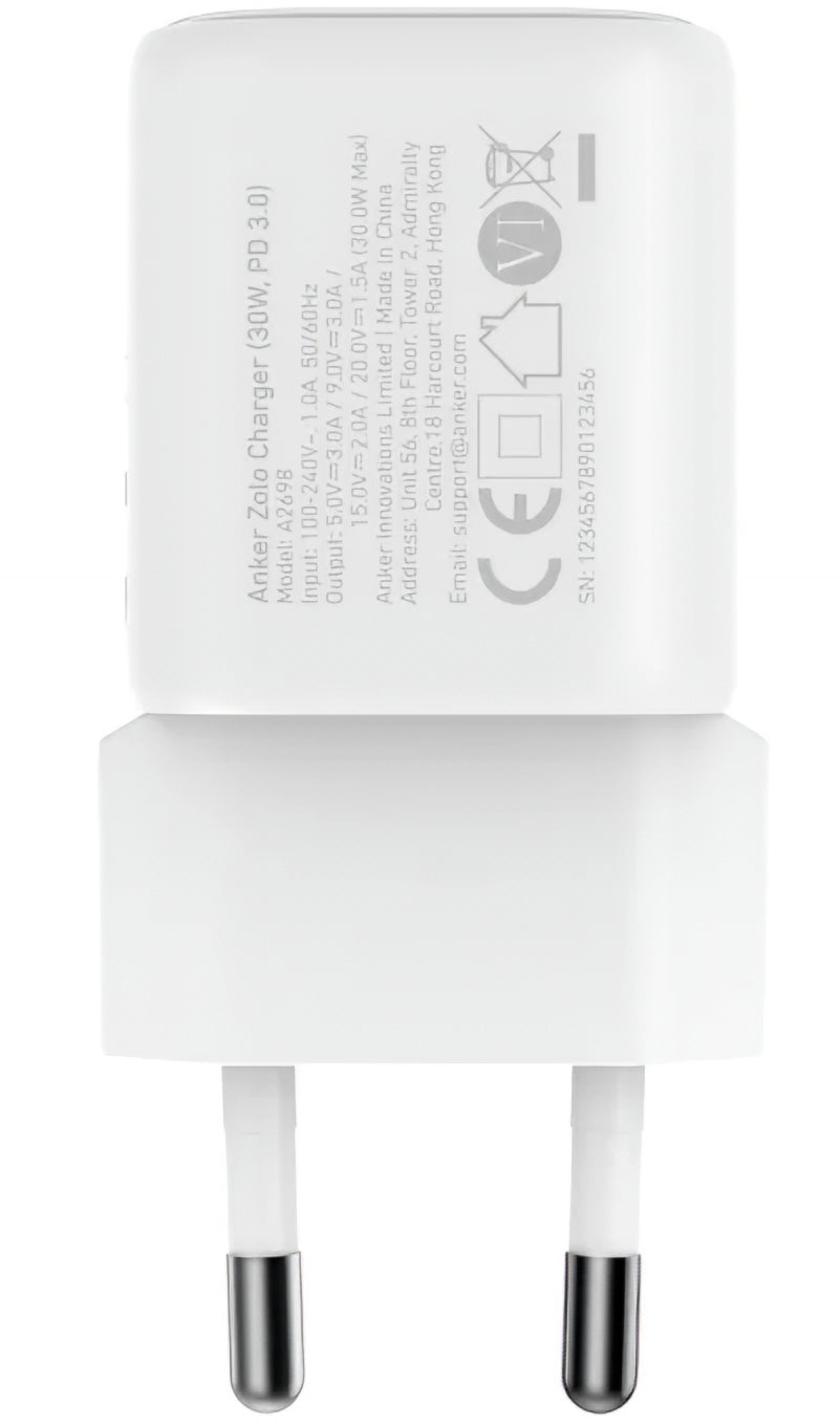 Caricabatterie Rete Anker Zolo, 30W, 3A, 1 x USB-C, Bianco A2698G21