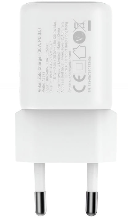 Caricabatterie Rete Anker Zolo, 30W, 3A, 1 x USB-C, Bianco A2698G21