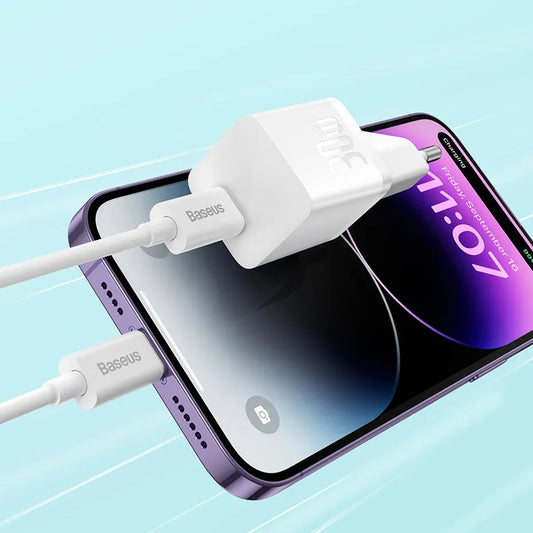 Caricabatterie Retea Baseus GaN Mini 1C, 30W, 3A, 1 x USB-C, Blu CCGN070603