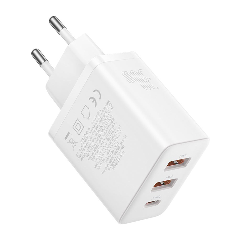Caricabatterie Retea Baseus Cube, 30W, 3A, 2 x USB-A - 1 x USB-C, Bianco P10111402213-00