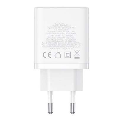 Caricabatterie Retea Baseus Cube, 30W, 3A, 2 x USB-A - 1 x USB-C, Bianco P10111402213-00