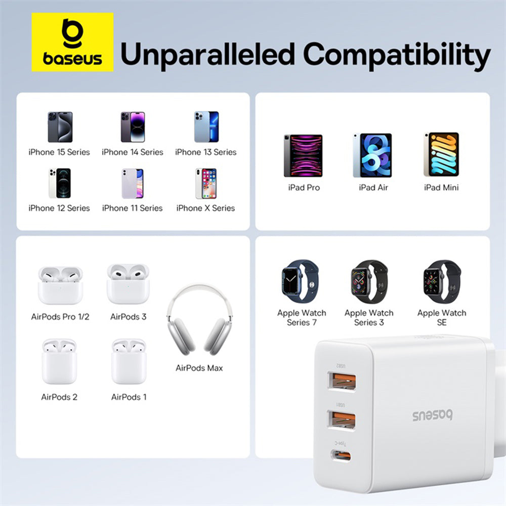 Caricabatterie Retea Baseus Cube, 30W, 3A, 2 x USB-A - 1 x USB-C, Bianco P10111402213-00