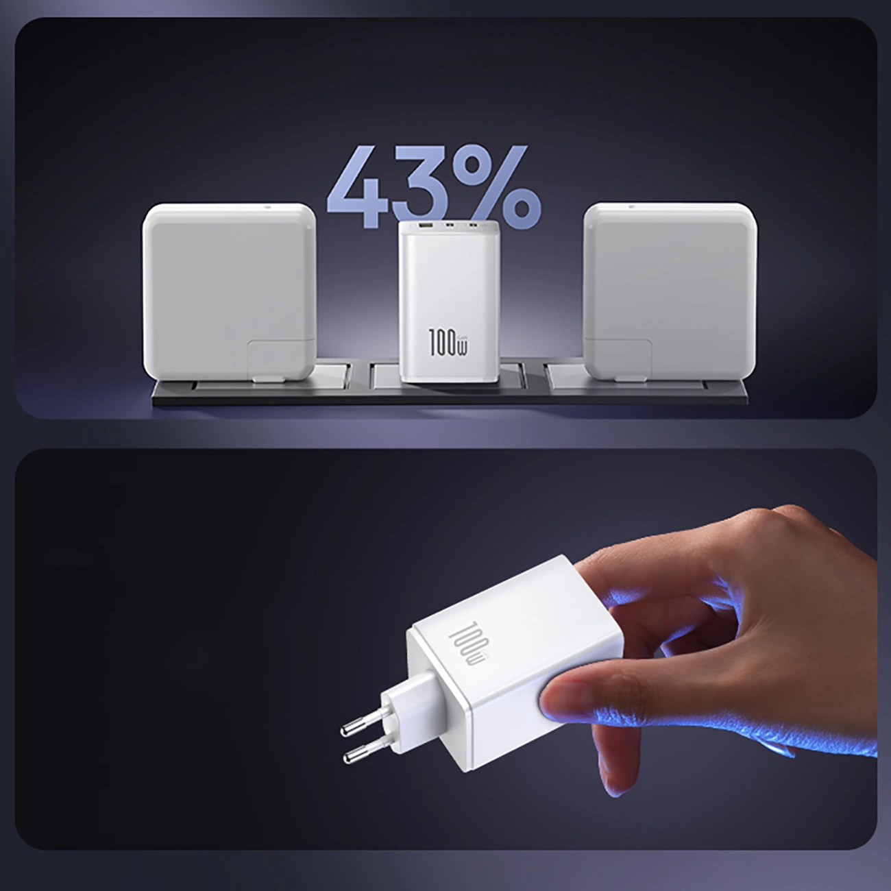 Baseus EnerFill FE11 Network Charger, 100W, 5A, 1 x USB-A - 2 x USB-C, White P10182102213-00