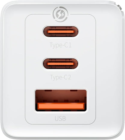 Caricabatterie da Rete Baseus GaN5 Pro, 65W, 3.25A, 1 x USB-A - 2 x USB-C, Bianco CCGP120202