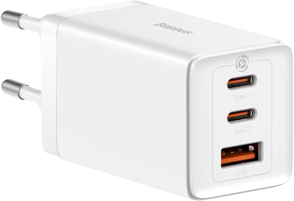Caricabatterie da Rete Baseus GaN5 Pro, 65W, 3.25A, 1 x USB-A - 2 x USB-C, Bianco CCGP120202