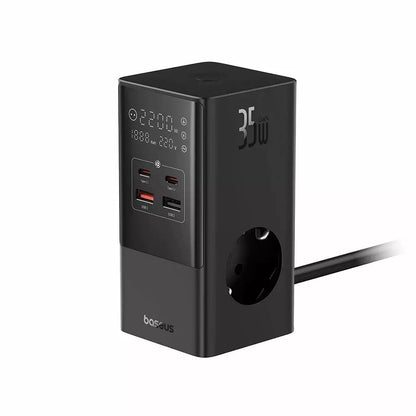 Caricabatterie Rete Baseus PowerCombo, 35W, 5A, 2 x USB-A - 2 x USB-C - 3 x Schuko, Nero, Ricondizionato E00023606113-00