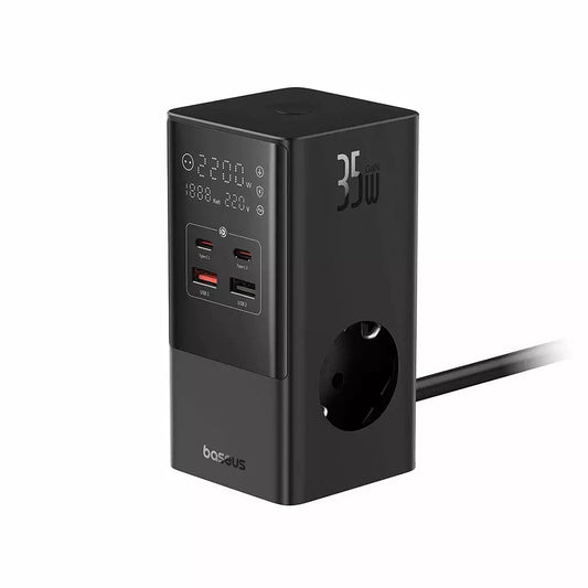 Caricabatterie Rete Baseus PowerCombo, 35W, 5A, 2 x USB-A - 2 x USB-C - 3 x Schuko, Nero, Ricondizionato E00023606113-00