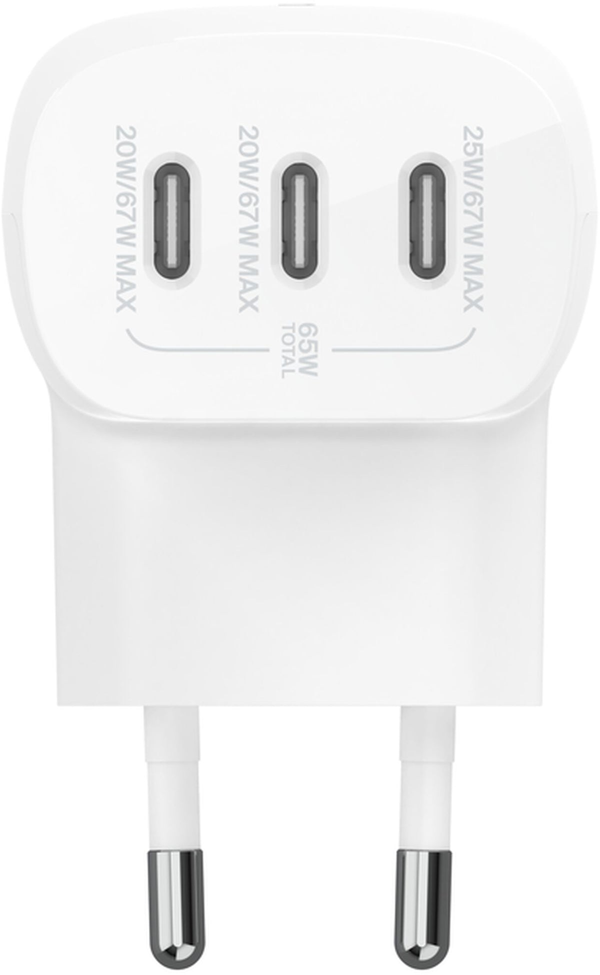 Belkin BoostCharge Wall Charger, 67W, 3A, 3 x USB-C, White WCC002vfWH