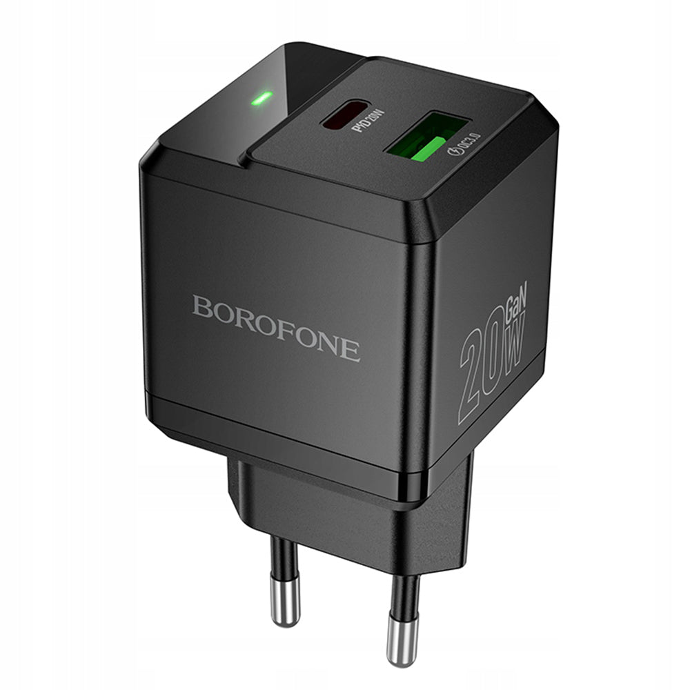 Caricabatterie Retea Borofone BN19 Intenso, 20W, 3A, 1 x USB-A - 1 x USB-C, Nero