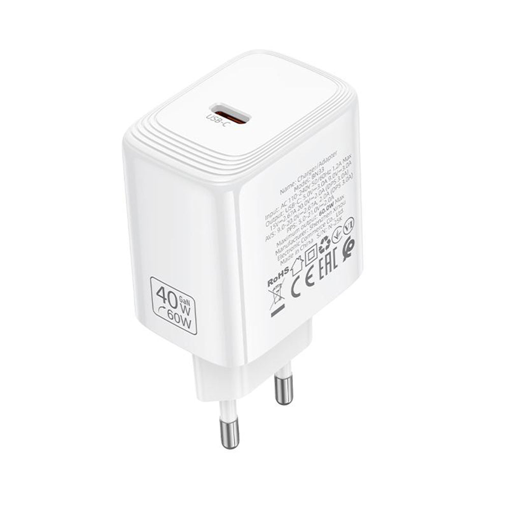Caricatore da rete Borofone BN33 Fuente, 40W, 1 x USB-C, Bianco