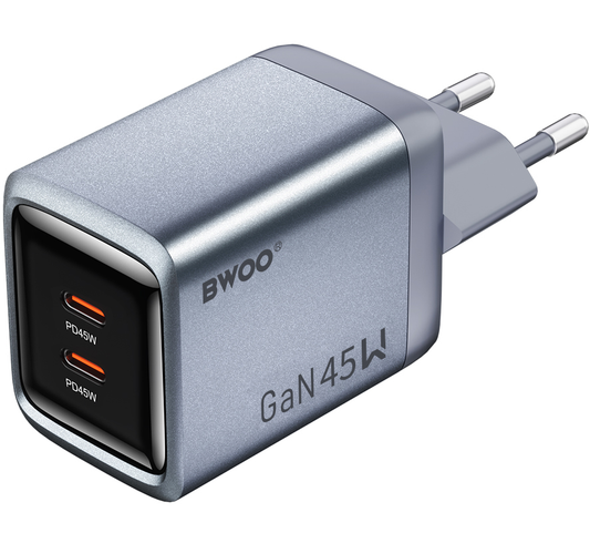 Caricatore da rete BWOO BO-CDA239, 45W, 3A, 2 x USB-C, Grigio