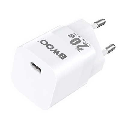 Caricatore da rete BWOO CDA155, 20W, 3A, 1 x USB-C, Bianco