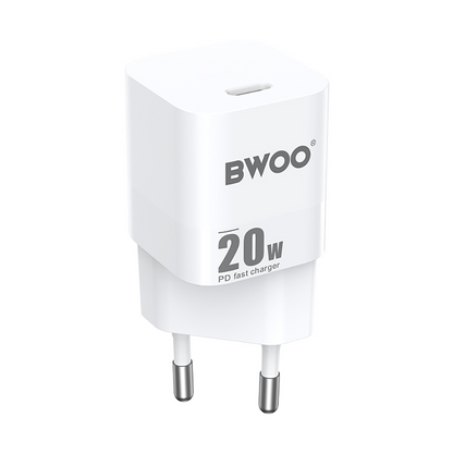 Caricatore da rete BWOO CDA155, 20W, 3A, 1 x USB-C, Bianco