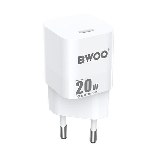 Caricatore da rete BWOO CDA155, 20W, 3A, 1 x USB-C, Bianco