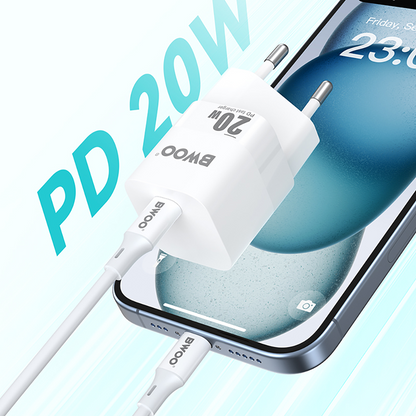 Caricatore da rete BWOO CDA155, 20W, 3A, 1 x USB-C, Bianco