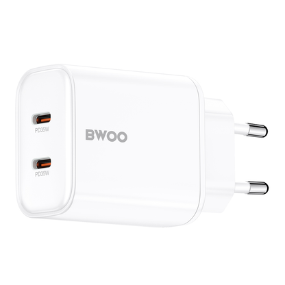 Caricatore da rete BWOO CDA206, 35W, 3A, 2 x USB-C, Bianco