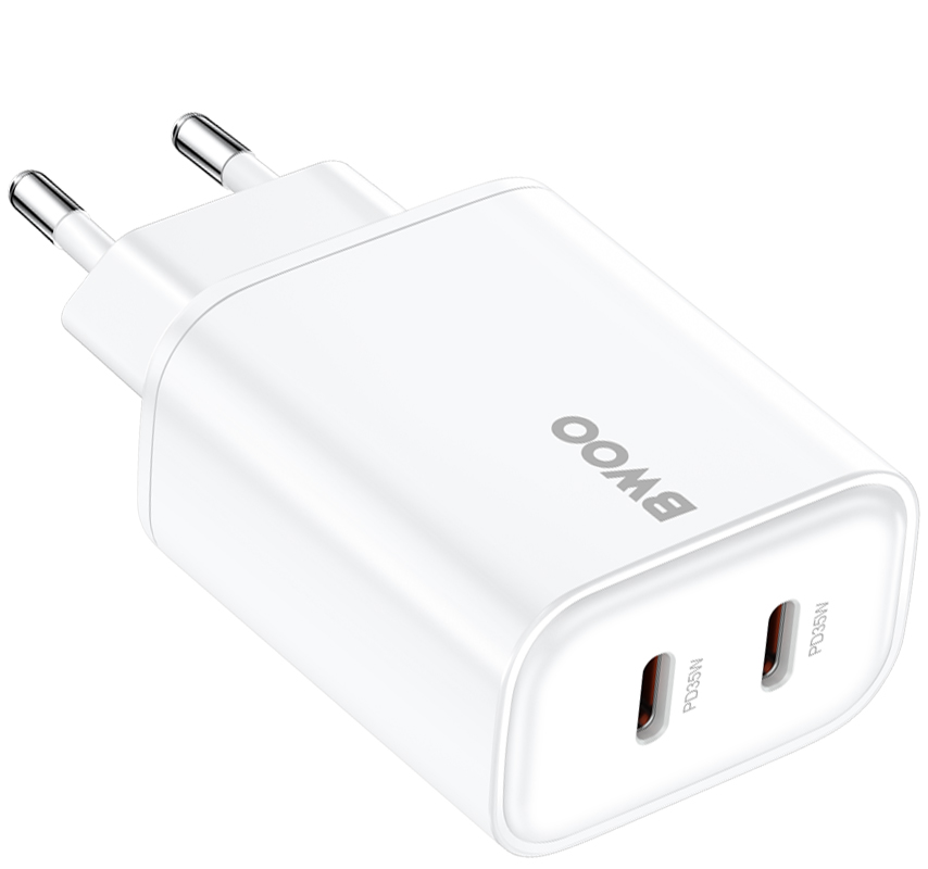 Caricatore da rete BWOO CDA206, 35W, 3A, 2 x USB-C, Bianco