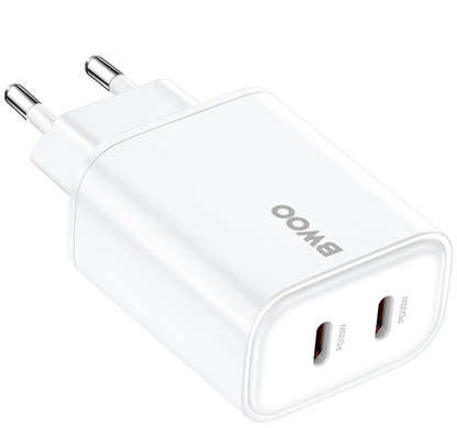 Caricatore da rete BWOO CDA206, 35W, 3A, 2 x USB-C, Bianco
