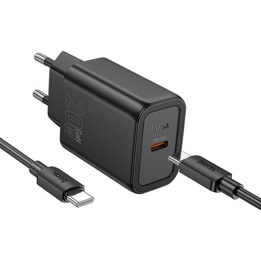 Caricabatterie da Rete con Cavo USB-C HOCO N60, 20W, 3A, 1 x USB-C, Nero